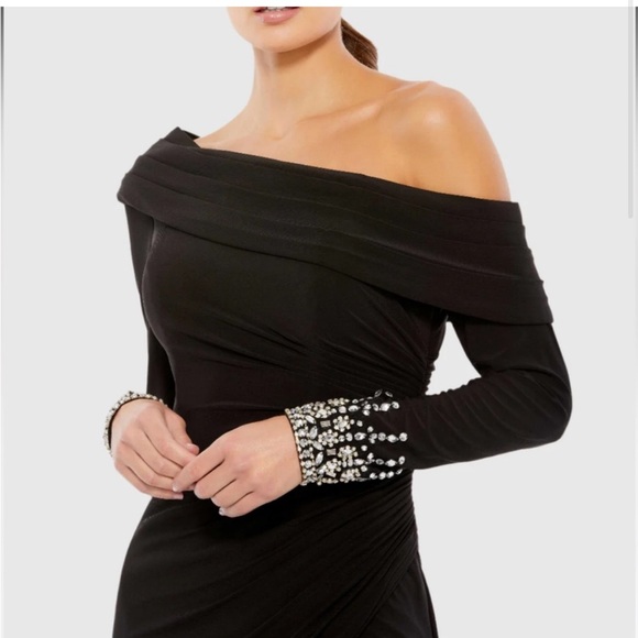 Ieena for Mac Duggal black midi dress with gorgeous jewels - Picture 4 of 8